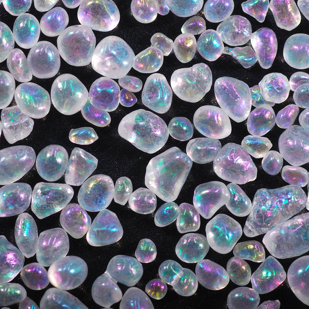 AB Clear Rhinestone Chips 4-6mm Glass Resin Inclusions 20g Iridescent Fake Gold Metallic Gems for Jewelry Making