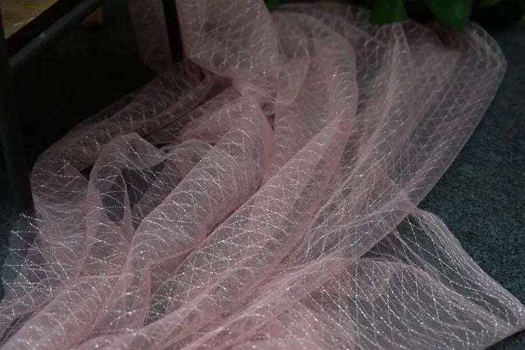 Thin Tulle Veil Fabric 150cm Wide Grid Mesh Lace with Gold Silver Thread for Sewing DIY Dress Decoration