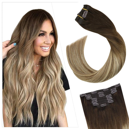 [16 Kleuren] Ugeat Clip in Haarextensions Menselijk Haar 14-22" Dubbele Weft Remy Haar Volledige Hoofd Clip in Extensions voor Vrouwen 7 Stuks