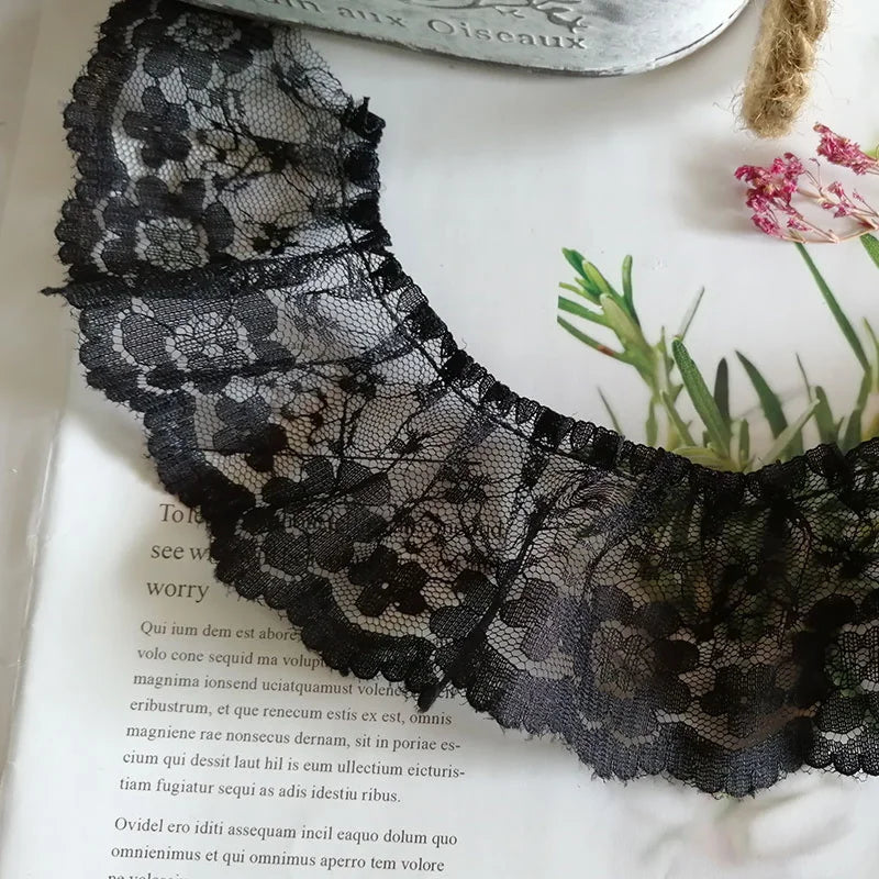 6cm Pleated Tulle Lace Trim White Black Embroidered Mesh Lace Sewing Fabric for Skirts Dresses DIY