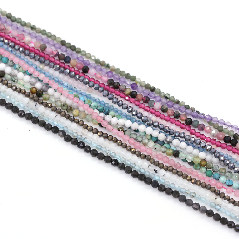 2mm Faceted Gemstone Beads Natural Stone Round Small Beads for Jewelry Making DIY Bracelet Necklace Craft Supplies