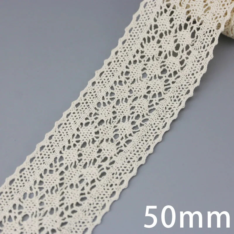 50mm Cotton Lace Trim 5 Meters Vintage Crochet Lace Ribbon for Sewing DIY Crafts Clothing Decor