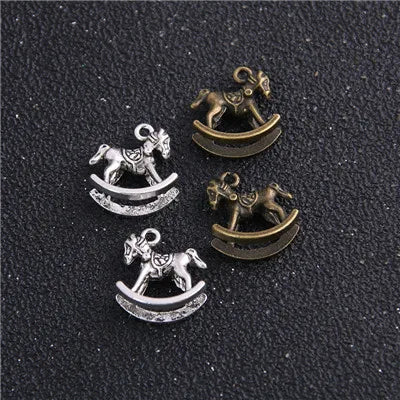 14pcs Antique Bronze Rocking Horse Charms Mini Metal Toy Pendants for Jewelry Making