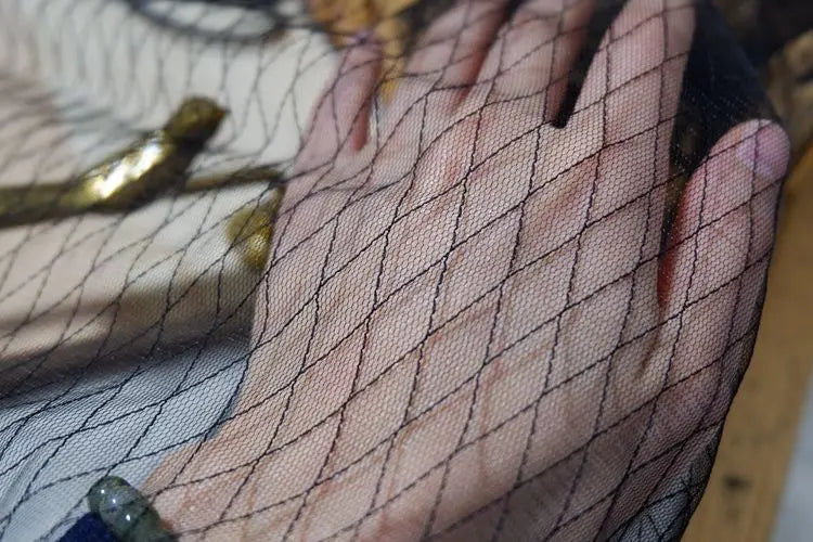 Thin Tulle Veil Fabric 150cm Wide Grid Mesh Lace with Gold Silver Thread for Sewing DIY Dress Decoration