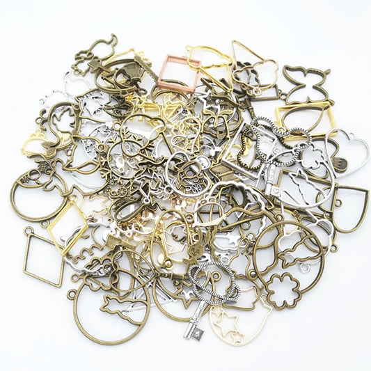 50g 100g Mixed Metal Frame Charms UV Resin Open Bezels for Jewelry Making