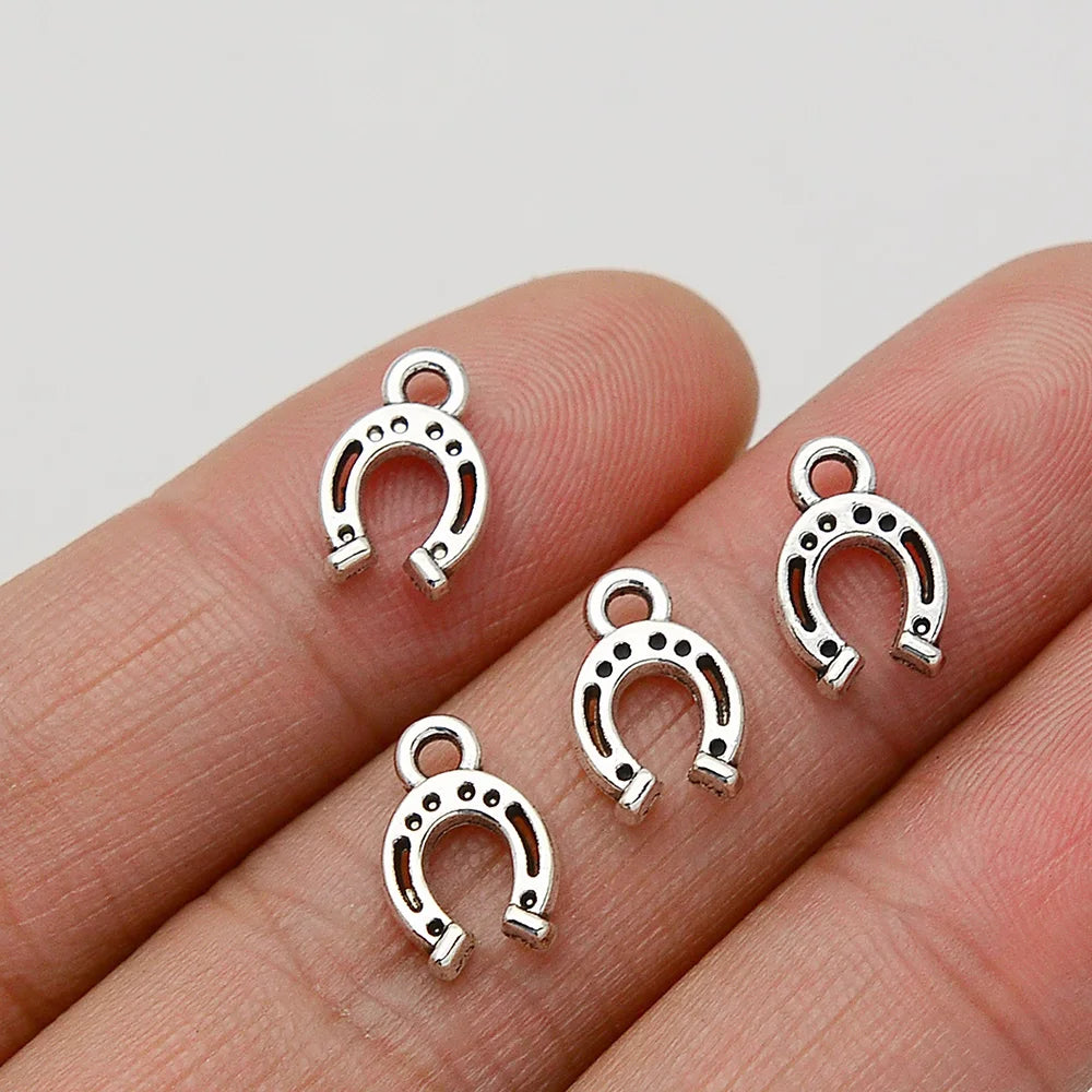 80pcs Antique Silver Horseshoe Charms Mini Lucky Pendants for Jewelry Making