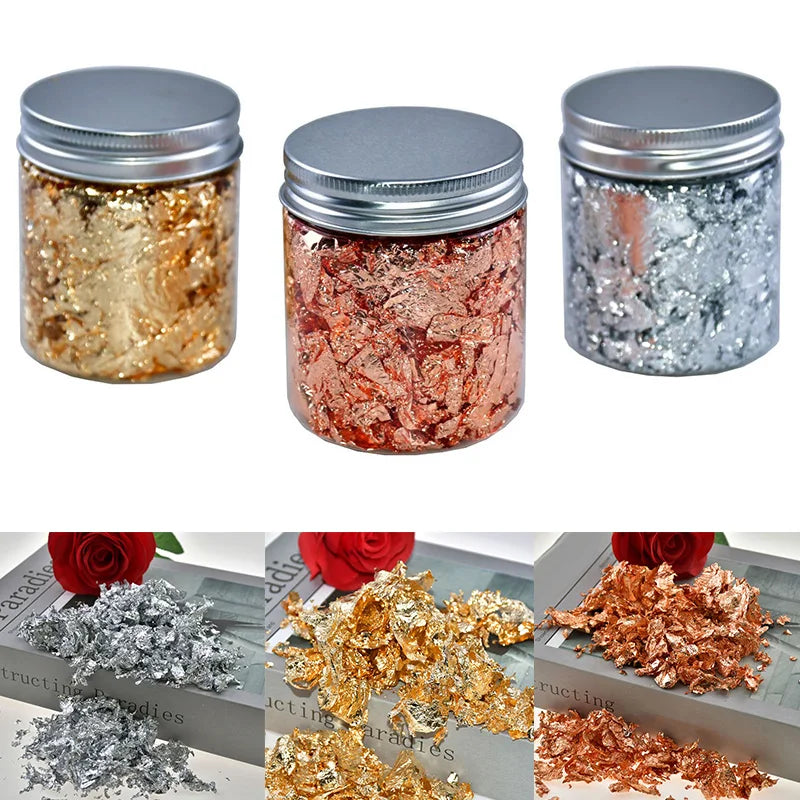 Gold Silver Rose Gold Leaf Flakes for Candles | Decorative Metal Foil | Candle Making Supplies for Wax & Resin