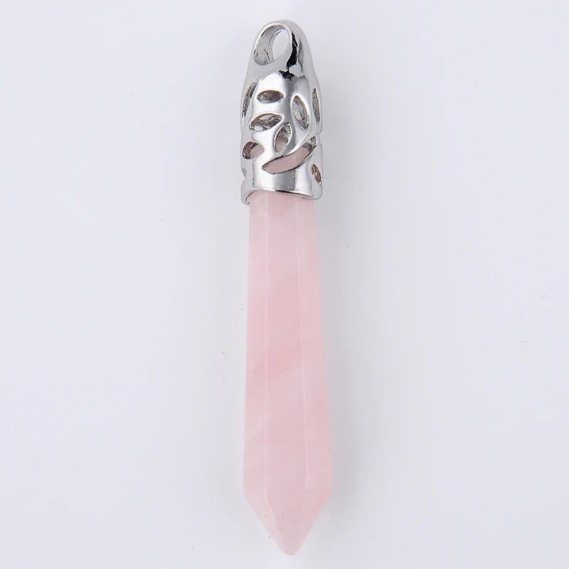 Hexagon Crystal Point Pendant Natural Stone Necklace Charm Reiki Prism Opal Onyx Jasper Turquoise Gift for Men Women