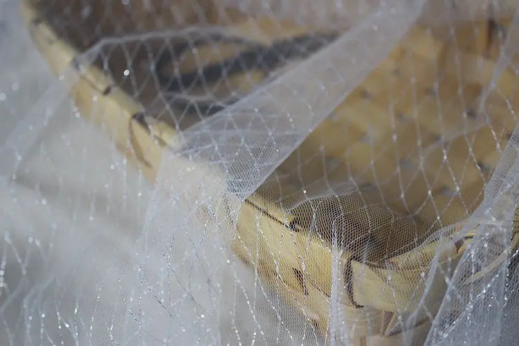 Thin Tulle Veil Fabric 150cm Wide Grid Mesh Lace with Gold Silver Thread for Sewing DIY Dress Decoration