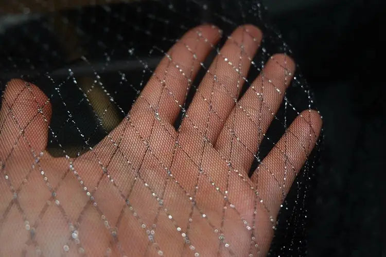 Thin Tulle Veil Fabric 150cm Wide Grid Mesh Lace with Gold Silver Thread for Sewing DIY Dress Decoration