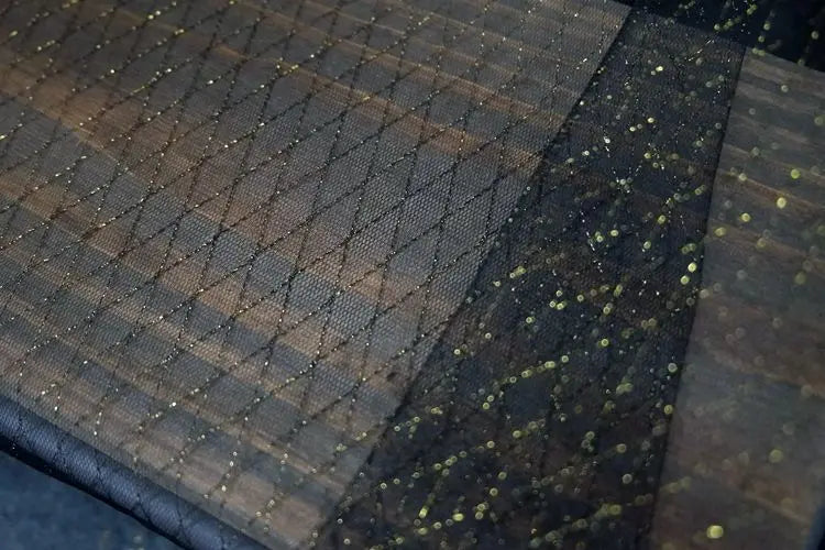 Thin Tulle Veil Fabric 150cm Wide Grid Mesh Lace with Gold Silver Thread for Sewing DIY Dress Decoration