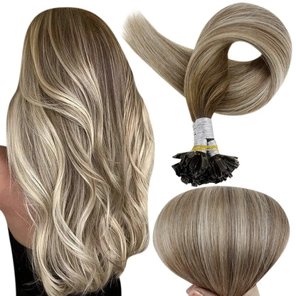 Luxe Volle Glans U Tip Fusion Haar Extensions - Balayage Kleuren met 40-50g Keratine Lijm Parels - Premium Vooraf Gebond Haarextensions