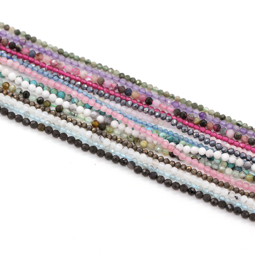 2mm Faceted Gemstone Beads Natural Stone Round Small Beads for Jewelry Making DIY Bracelet Necklace Craft Supplies