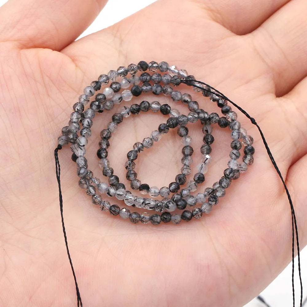 2mm Faceted Gemstone Beads Natural Stone Round Small Beads for Jewelry Making DIY Bracelet Necklace Craft Supplies