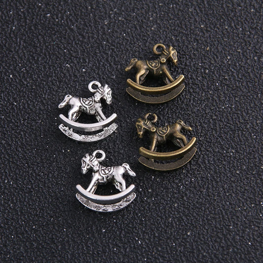 14pcs Antique Bronze Rocking Horse Charms Mini Metal Toy Pendants for Jewelry Making