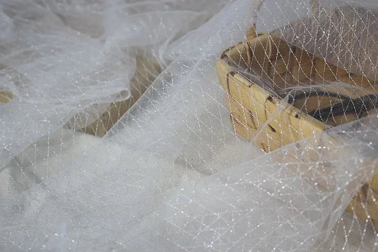 Thin Tulle Veil Fabric 150cm Wide Grid Mesh Lace with Gold Silver Thread for Sewing DIY Dress Decoration