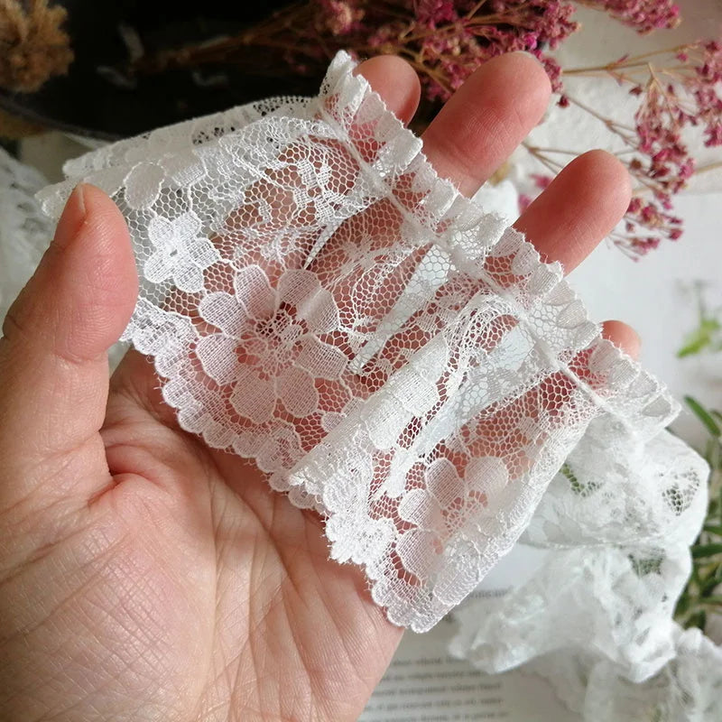 6cm Pleated Tulle Lace Trim White Black Embroidered Mesh Lace Sewing Fabric for Skirts Dresses DIY
