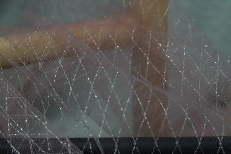 Thin Tulle Veil Fabric 150cm Wide Grid Mesh Lace with Gold Silver Thread for Sewing DIY Dress Decoration