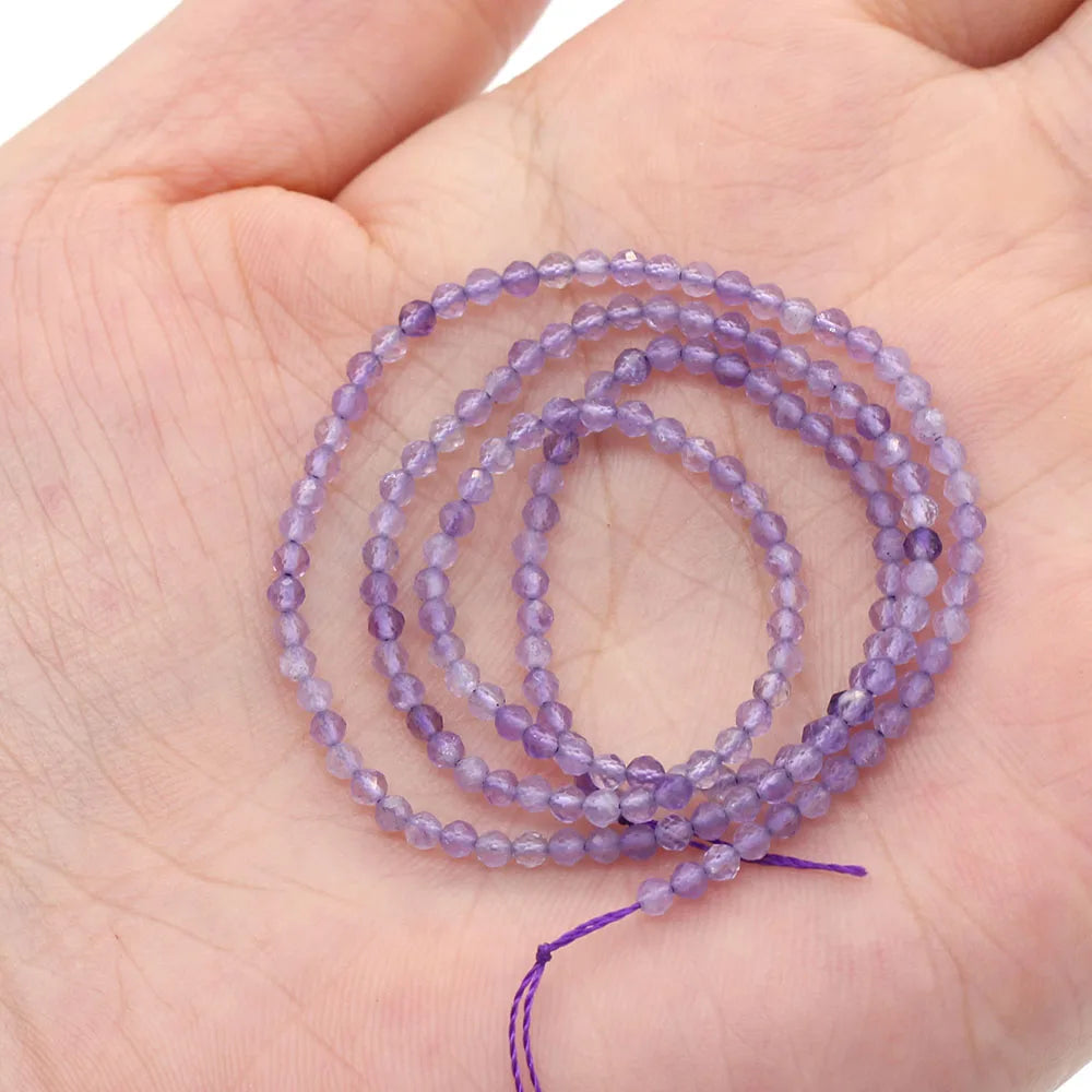 2mm Faceted Gemstone Beads Natural Stone Round Small Beads for Jewelry Making DIY Bracelet Necklace Craft Supplies