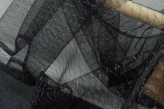 Thin Tulle Veil Fabric 150cm Wide Grid Mesh Lace with Gold Silver Thread for Sewing DIY Dress Decoration
