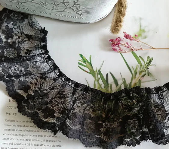 6cm Pleated Tulle Lace Trim White Black Embroidered Mesh Lace Sewing Fabric for Skirts Dresses DIY