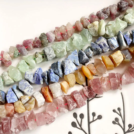 Half String 7"/18cm Natural Yellow Purple Pink Clear Quartz Raw Fluorite Nuggets Jewelry Making DIY For Women