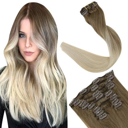[16 Kleuren] Ugeat Clip in Haarextensions Menselijk Haar 14-22" Dubbele Weft Remy Haar Volledige Hoofd Clip in Extensions voor Vrouwen 7 Stuks