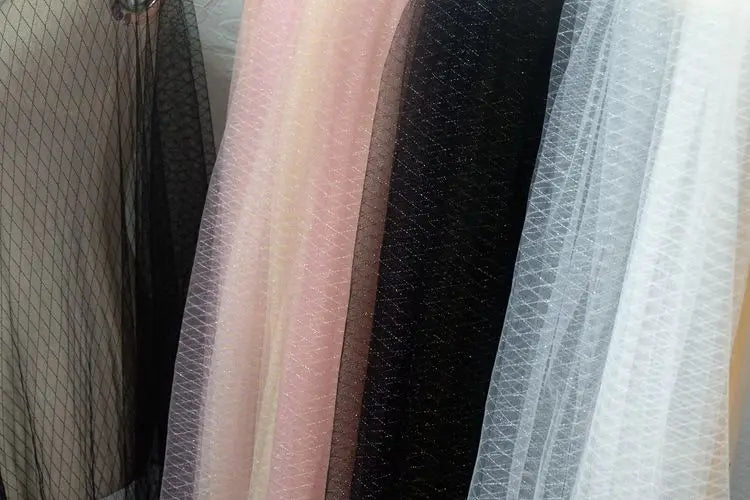 Thin Tulle Veil Fabric 150cm Wide Grid Mesh Lace with Gold Silver Thread for Sewing DIY Dress Decoration