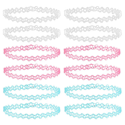 12-delige Retro-geïnspireerde Stretch Choker Ketting Set voor Dames - Stijlvolle Punk Gothic Elastische Kettingen voor Meisjes en Vrouwen