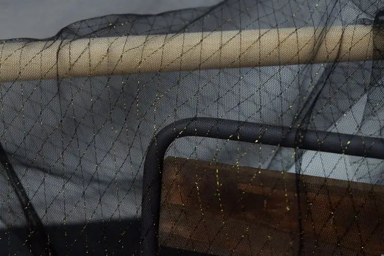 Thin Tulle Veil Fabric 150cm Wide Grid Mesh Lace with Gold Silver Thread for Sewing DIY Dress Decoration