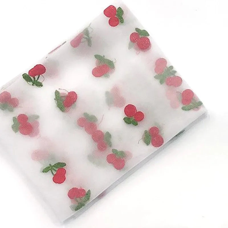 Cherry Embroidered Tulle Fabric 1 Meter Soft Mesh Fabric for Baby Dresses Tutu Skirts Wedding Party Sewing DIY