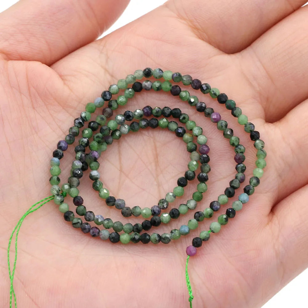 2mm Faceted Gemstone Beads Natural Stone Round Small Beads for Jewelry Making DIY Bracelet Necklace Craft Supplies