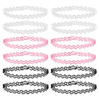 12-delige Retro-geïnspireerde Stretch Choker Ketting Set voor Dames - Stijlvolle Punk Gothic Elastische Kettingen voor Meisjes en Vrouwen