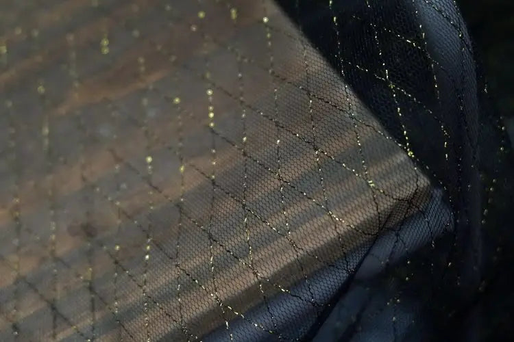 Thin Tulle Veil Fabric 150cm Wide Grid Mesh Lace with Gold Silver Thread for Sewing DIY Dress Decoration