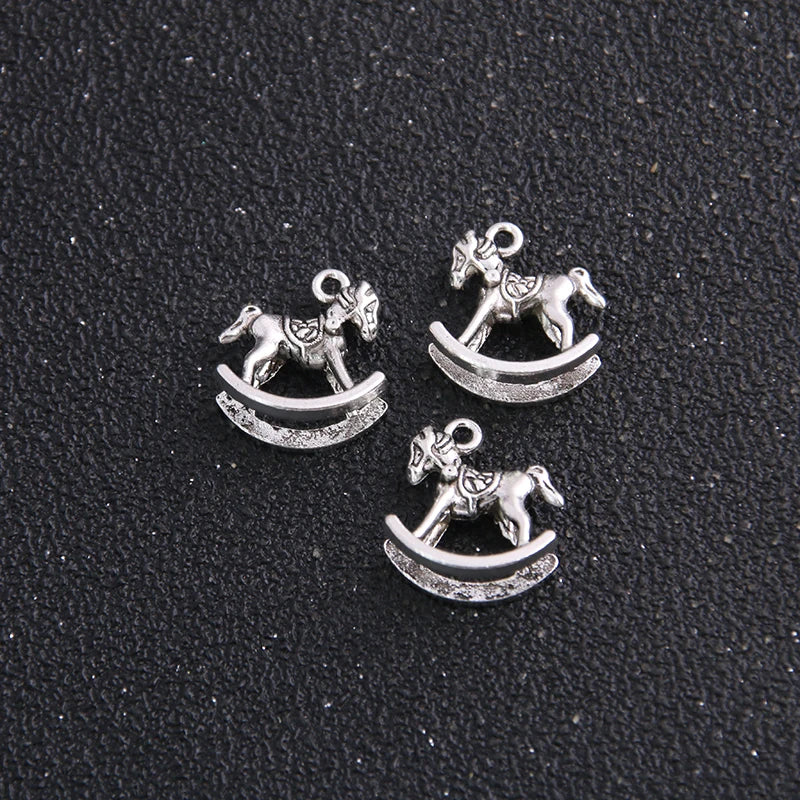 14pcs Antique Bronze Rocking Horse Charms Mini Metal Toy Pendants for Jewelry Making