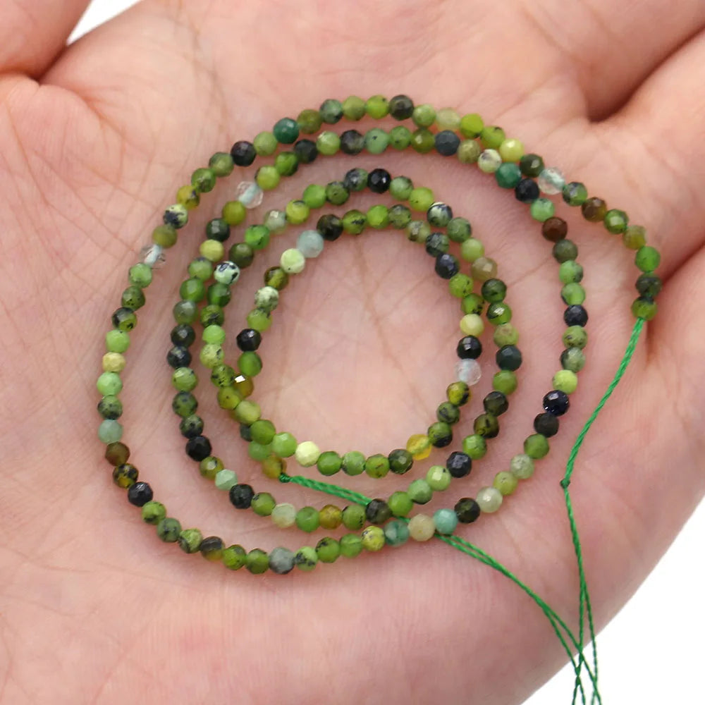 2mm Faceted Gemstone Beads Natural Stone Round Small Beads for Jewelry Making DIY Bracelet Necklace Craft Supplies
