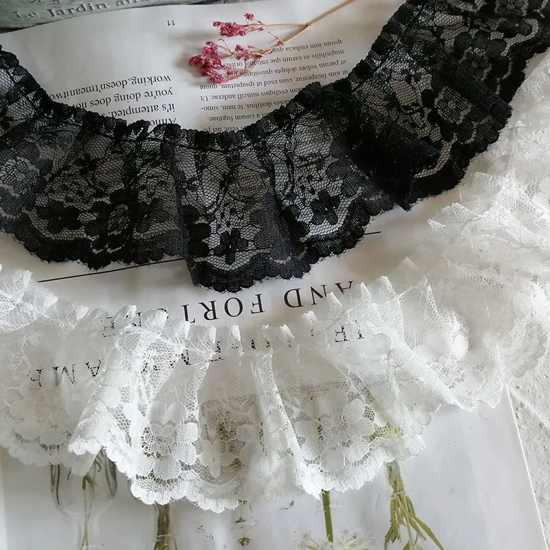 6cm Pleated Tulle Lace Trim White Black Embroidered Mesh Lace Sewing Fabric for Skirts Dresses DIY