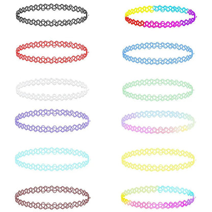 12-delige Retro-geïnspireerde Stretch Choker Ketting Set voor Dames - Stijlvolle Punk Gothic Elastische Kettingen voor Meisjes en Vrouwen