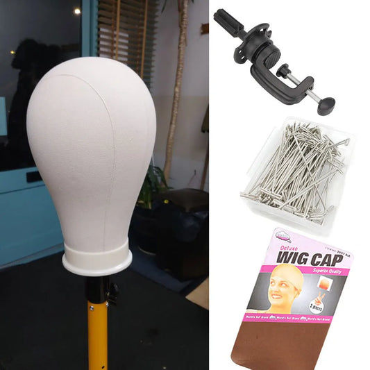 Professionele Canvas Pruik Hoofdstandaard (21-24 inch) - Ideale Mannequin voor Haarstyling, Pruik Weergave en Creatie met Ondersteuningshouder