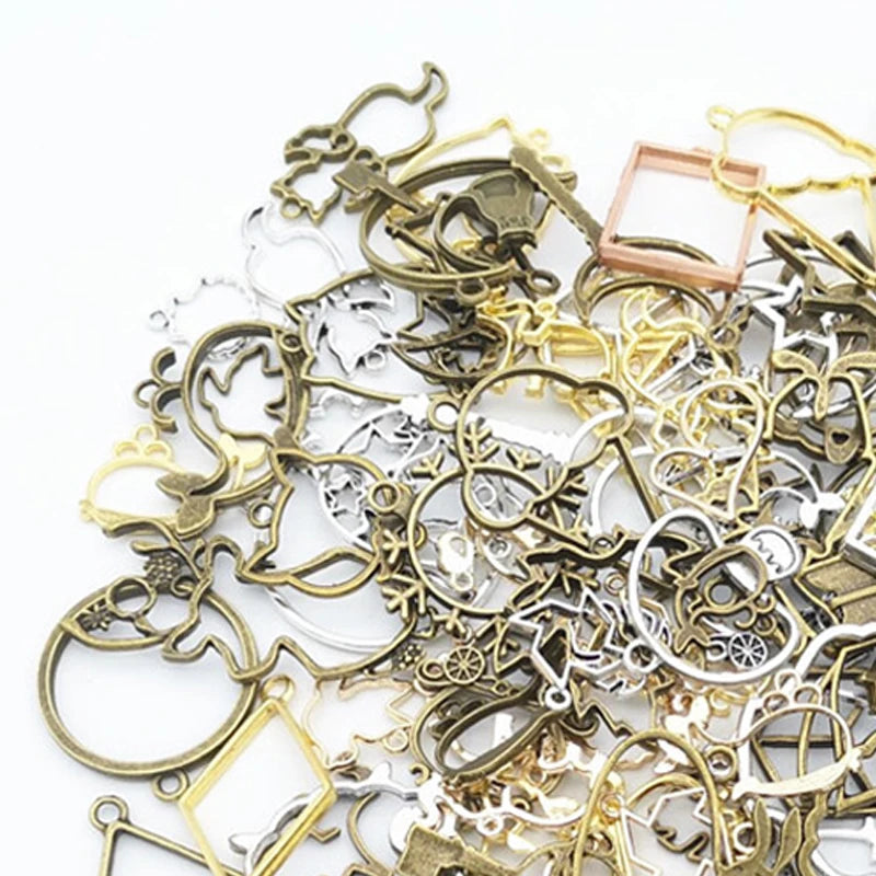 50g 100g Mixed Metal Frame Charms UV Resin Open Bezels for Jewelry Making