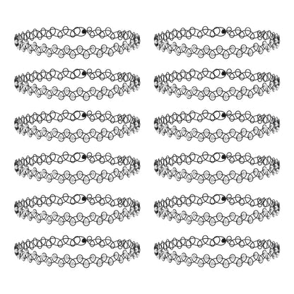 12-delige Retro-geïnspireerde Stretch Choker Ketting Set voor Dames - Stijlvolle Punk Gothic Elastische Kettingen voor Meisjes en Vrouwen