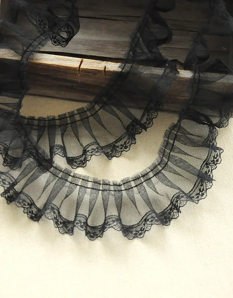 6cm Black Mesh Lace Trim Ruffle Pleated Embroidery Ribbon for Dress Skirt Sewing DIY by Yard