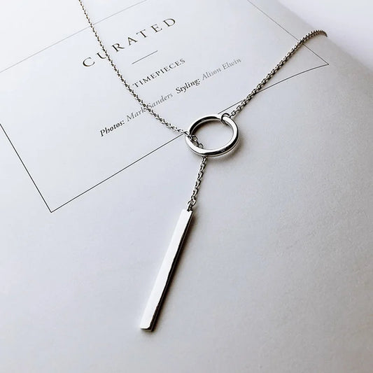 XIYANIKE Stijlvolle Vintage Zilveren Sieraden - Elegante Lange Ketting Cirkel Strip Hanger Choker Ketting VNS8002