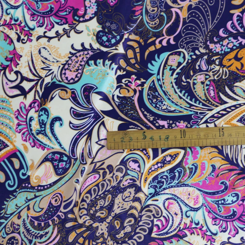 Floral Satin Fabric Stretch Polyester Spandex Fabric Vintage Flower Print Sewing Material for Dresses Pajamas DIY