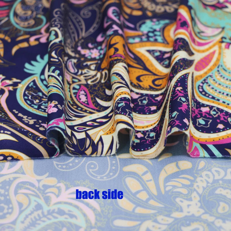 Floral Satin Fabric Stretch Polyester Spandex Fabric Vintage Flower Print Sewing Material for Dresses Pajamas DIY