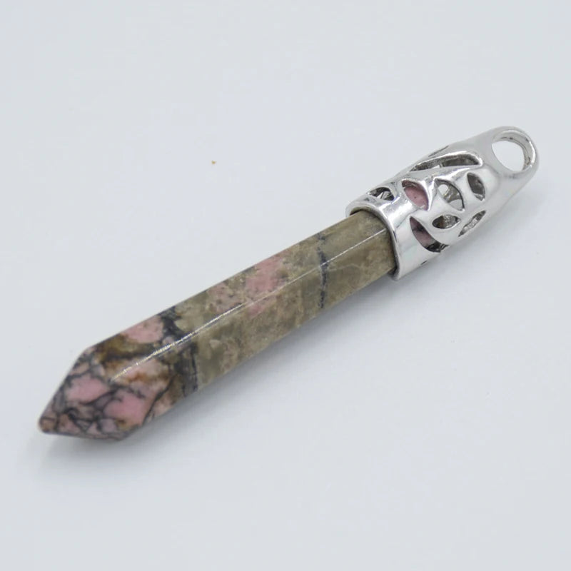 Hexagon Crystal Point Pendant Natural Stone Necklace Charm Reiki Prism Opal Onyx Jasper Turquoise Gift for Men Women