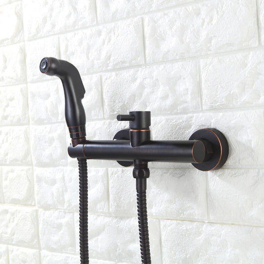 Elegante oliegewreven bronzen bidet spuitset met warm- en koudemixer, slang en handdouche - Perfect voor draagbaar comfort!