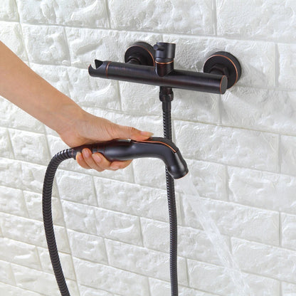 Elegante oliegewreven bronzen bidet spuitset met warm- en koudemixer, slang en handdouche - Perfect voor draagbaar comfort!