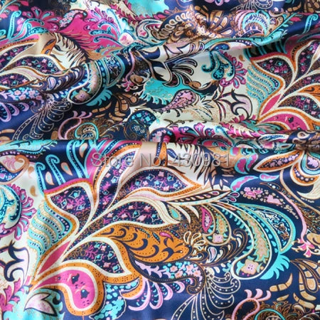 Floral Satin Fabric Stretch Polyester Spandex Fabric Vintage Flower Print Sewing Material for Dresses Pajamas DIY
