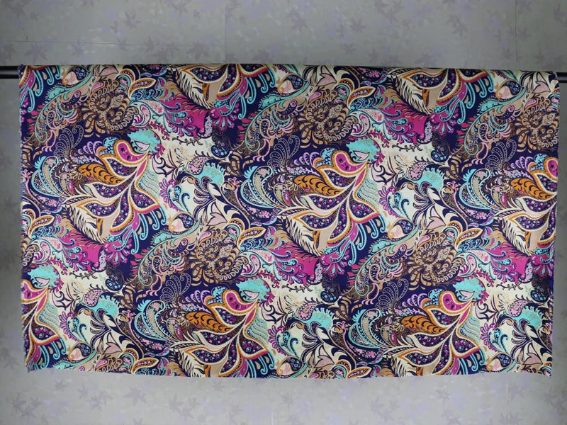 Floral Satin Fabric Stretch Polyester Spandex Fabric Vintage Flower Print Sewing Material for Dresses Pajamas DIY